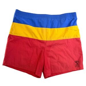 Mickey & Co Swim Trunks Mens XL Red Yellow Blue Vintage Colorblock Shorts